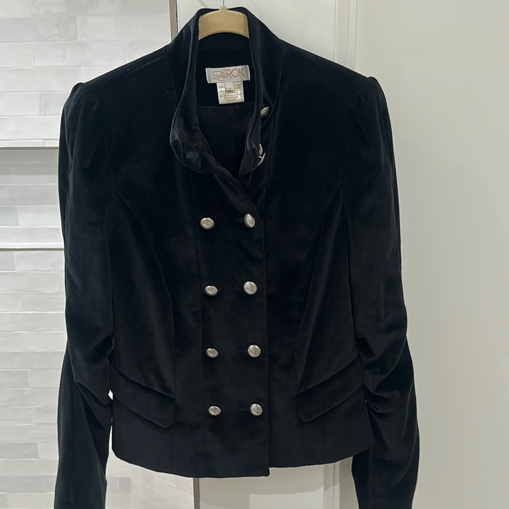 LaRok Black Velvet Double Breasted Blazer Size Medium